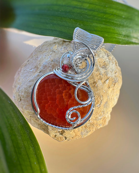 Fire Agate, Carnelian & Citrine Necklace in 0.925 Sterling Silver