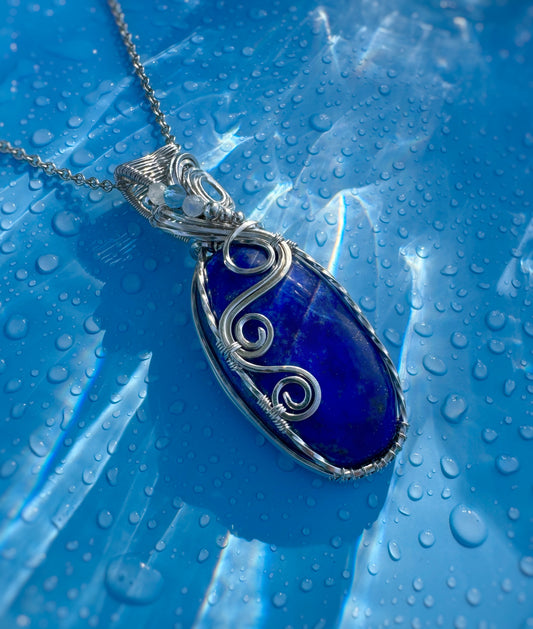 Lapis Lazuli, Moonstone & Aquamarine Necklace in Argentium Silver