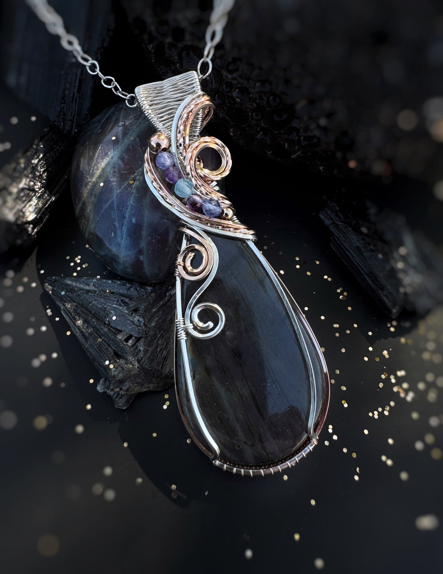 Labradorite, Tanzanite, Amethyst & Aquamarine in Argentium Silver & 14k Rose Gold Filled