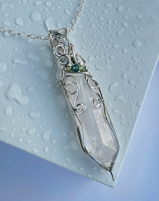 Danburite, Aqua Apatite, Peridot Necklace in 0.925 Sterling Silver