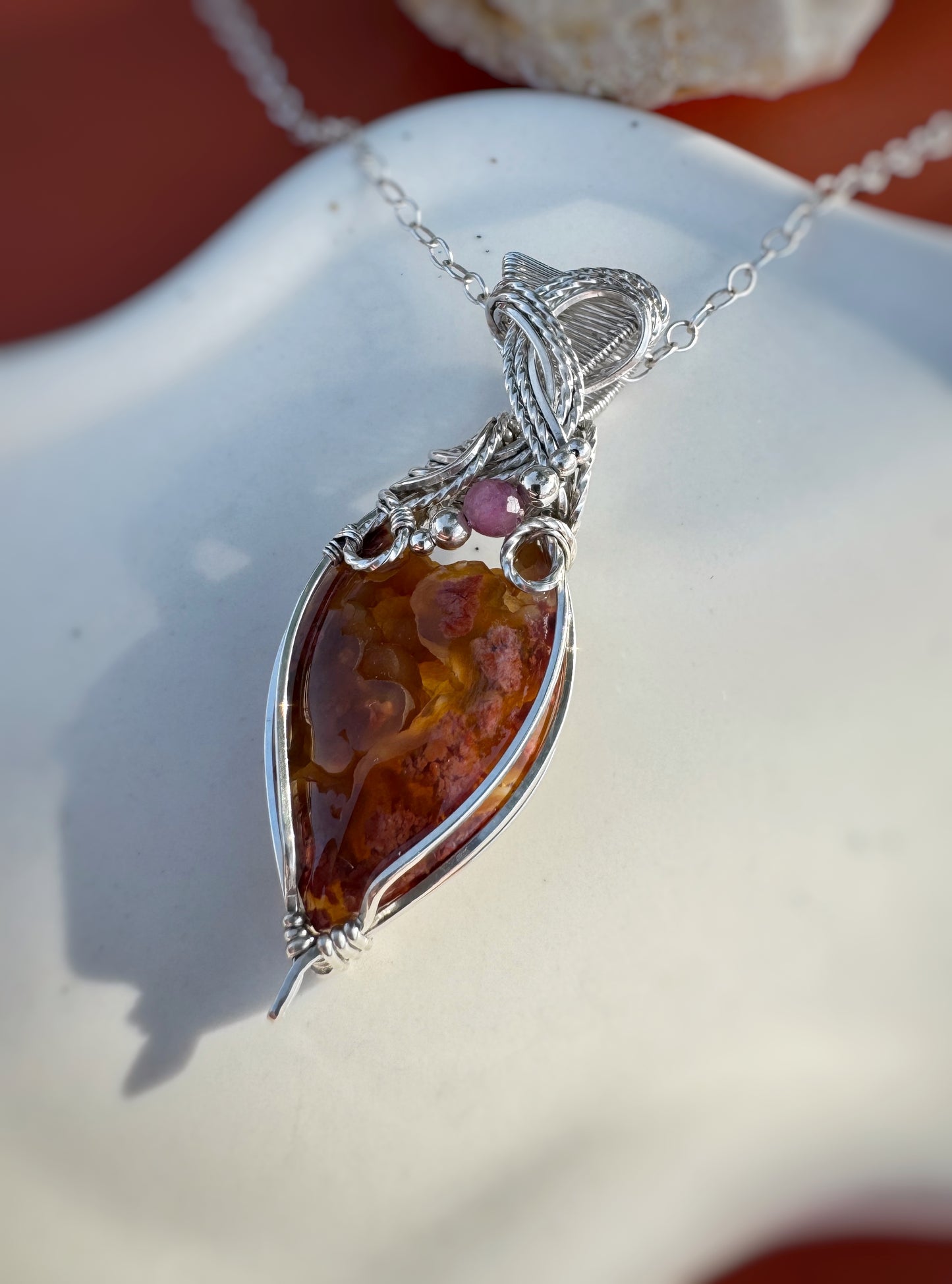 Youngite & Pink Tourmaline Necklace in 0.925 Sterling Silver