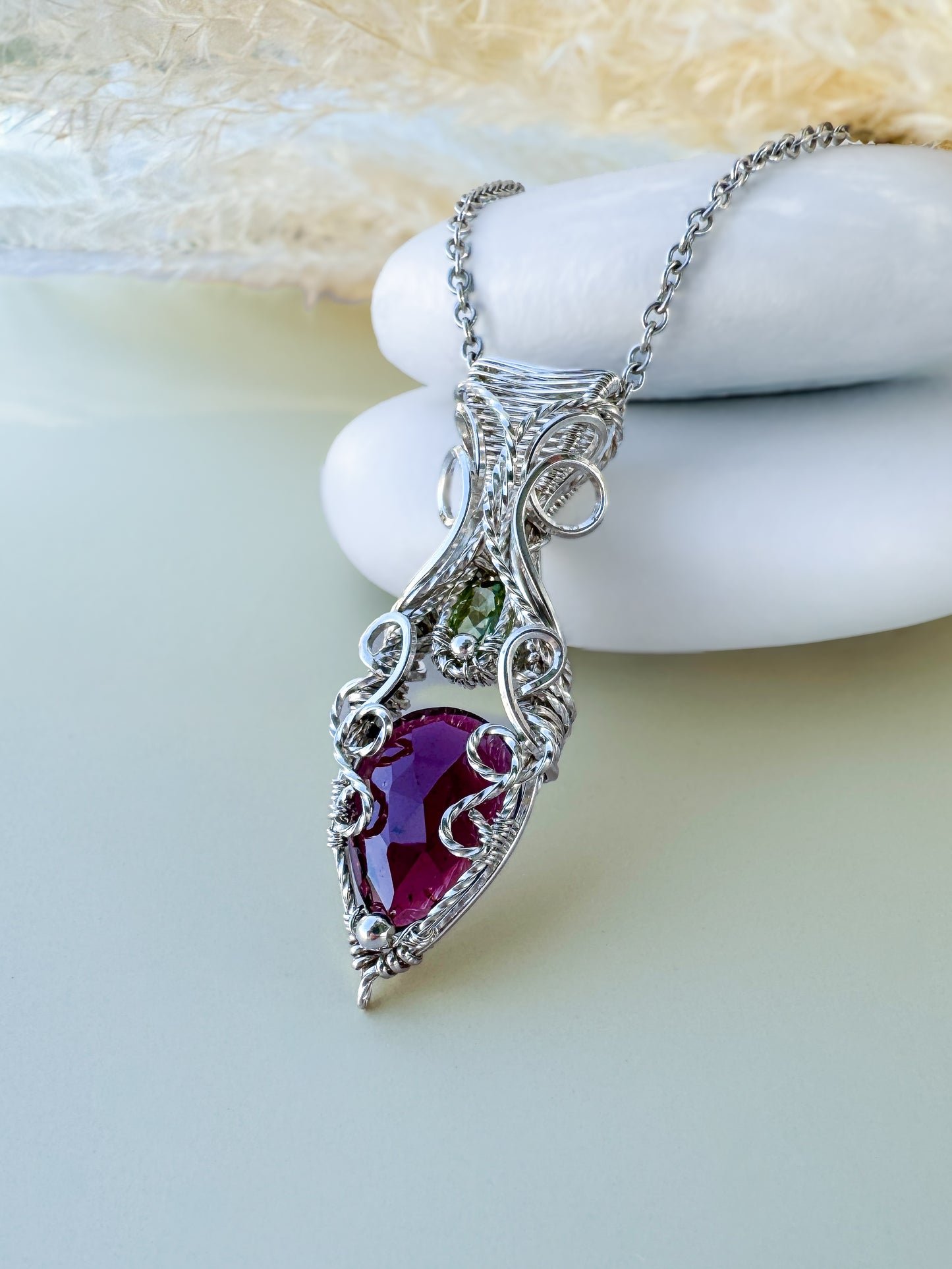 Faceted Garnet & Peridot 0.925 Sterling Silver Necklace