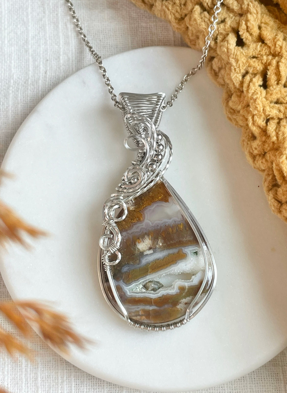Moss Agate Fall Landscape Pendant in Argentium Silver