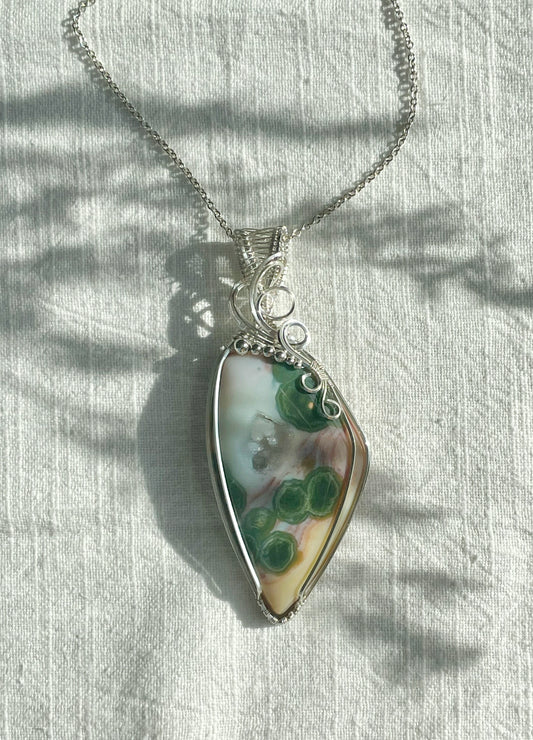 Rare Old Stock Ocean Jasper Necklace in Argentium Silver