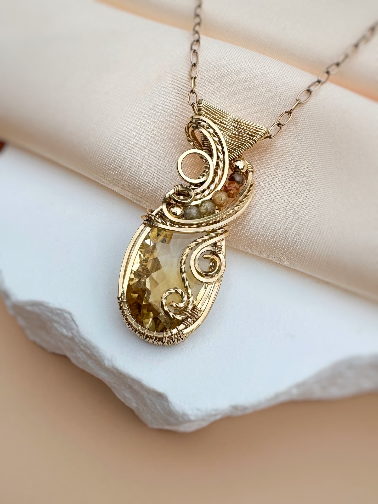 Faceted Citrine (heat-treated) & Natural Zircon 14k Gold Filled Necklace