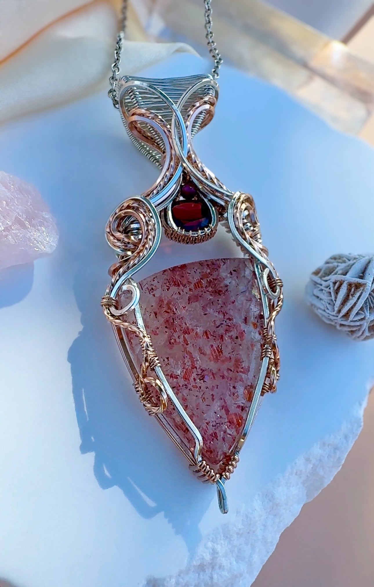 Confetti Sunstone & Garnet Mixed Metal (0.925 Sterling Silver & 14k Rose Gold Filled) Necklace