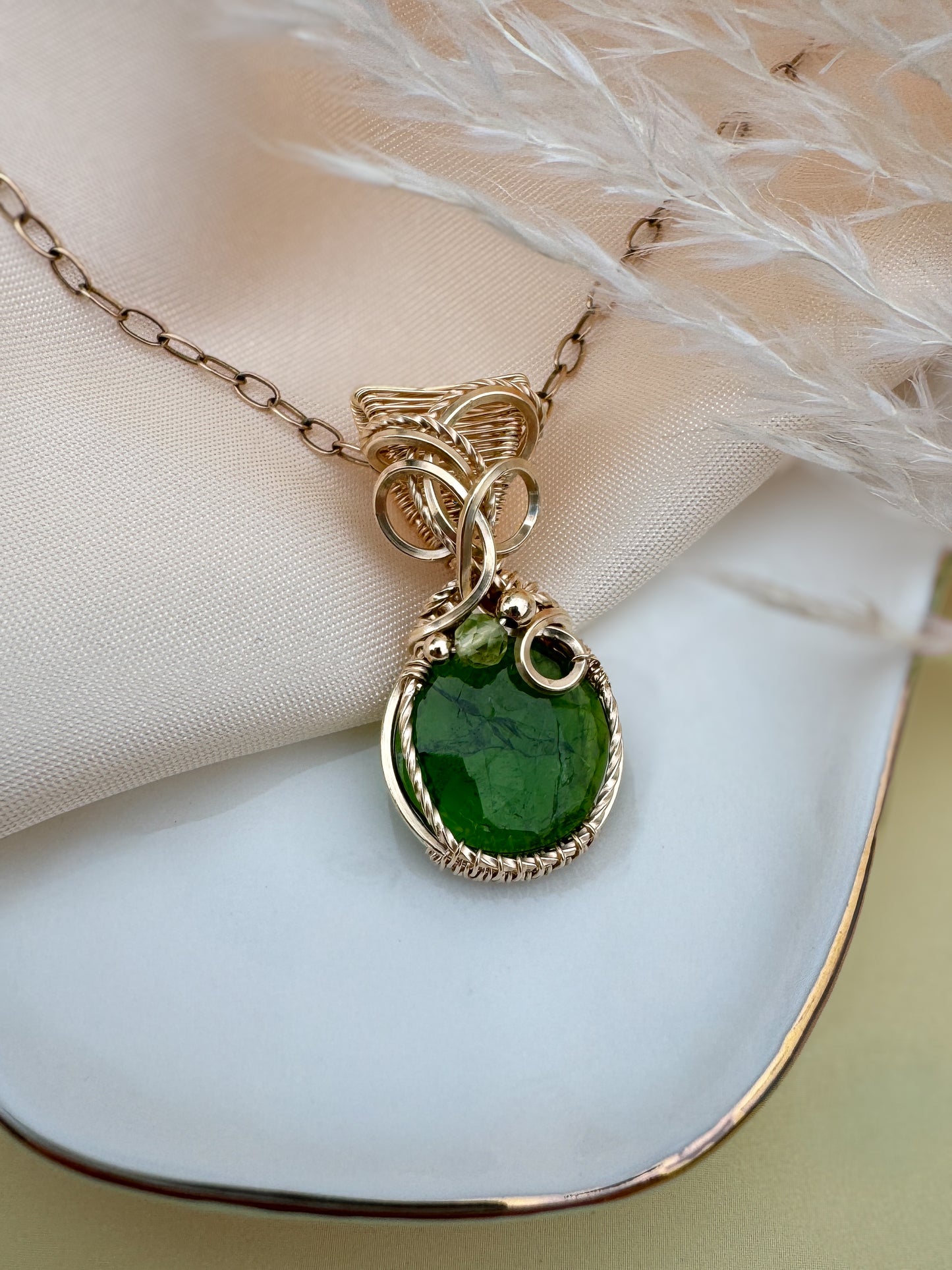 Dainty Chrome Diopside & Peridot 14k Gold Filled Necklace