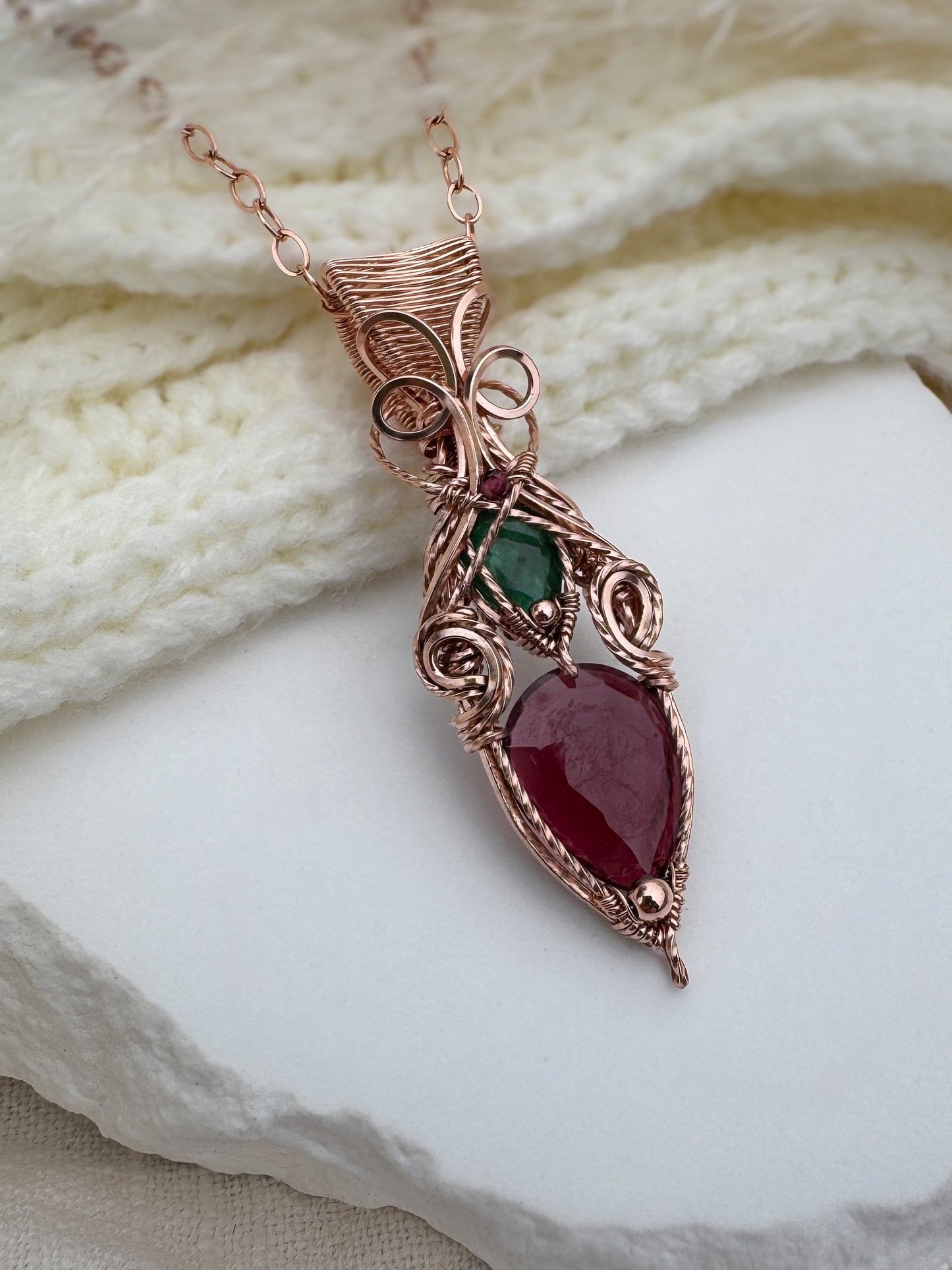 Faceted Garnet & Emerald 14k Rose Gold Filled Necklace