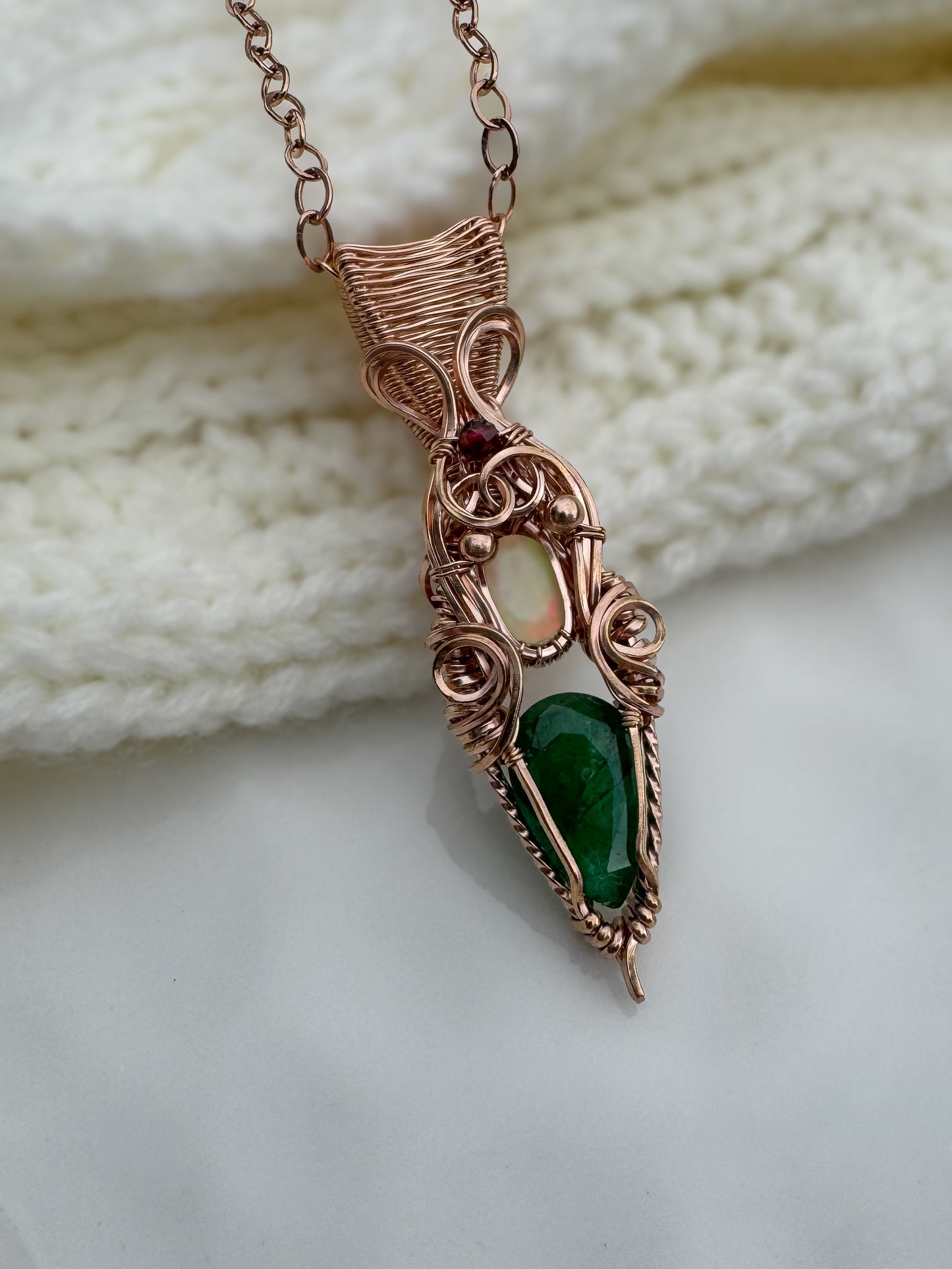 Emerald, Opal & Garnet 14k Rose Gold Filled Necklace