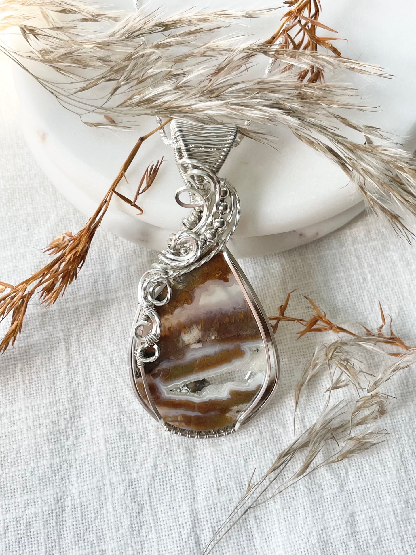 Moss Agate Fall Landscape Pendant in Argentium Silver