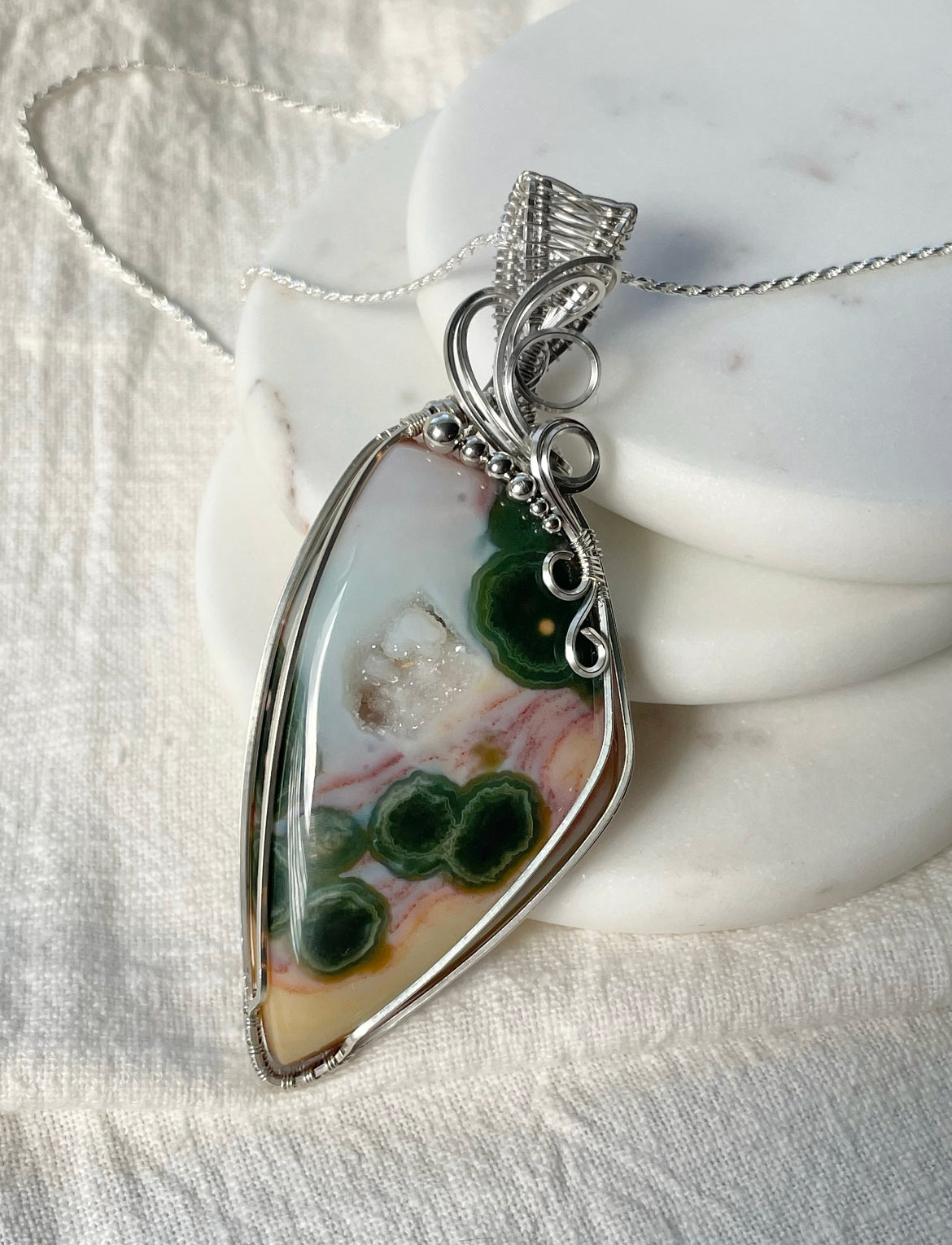 Rare Old Stock Ocean Jasper Necklace in Argentium Silver