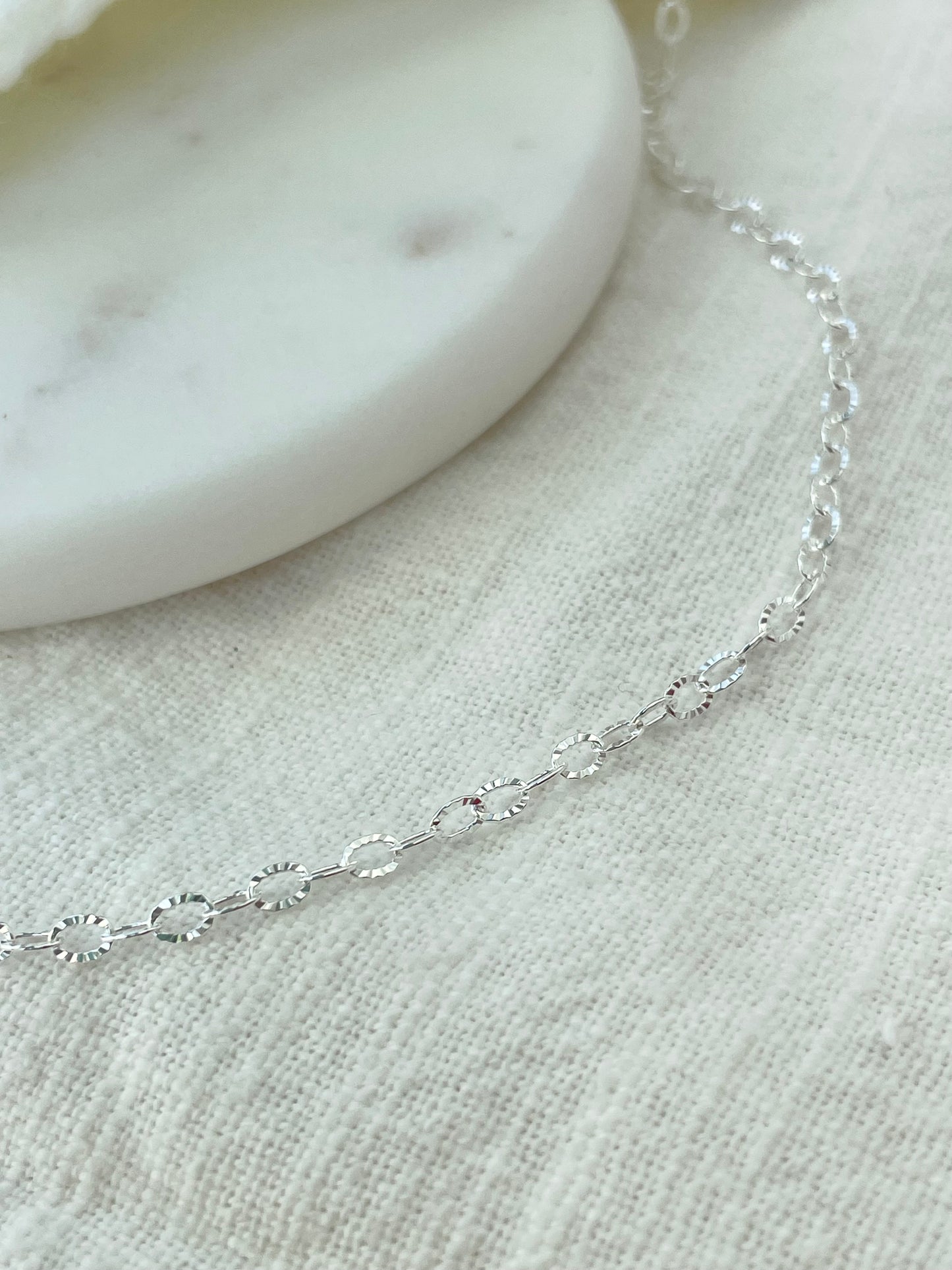 0.925 Sterling Silver, flat oval links with pattern (Add on item only)