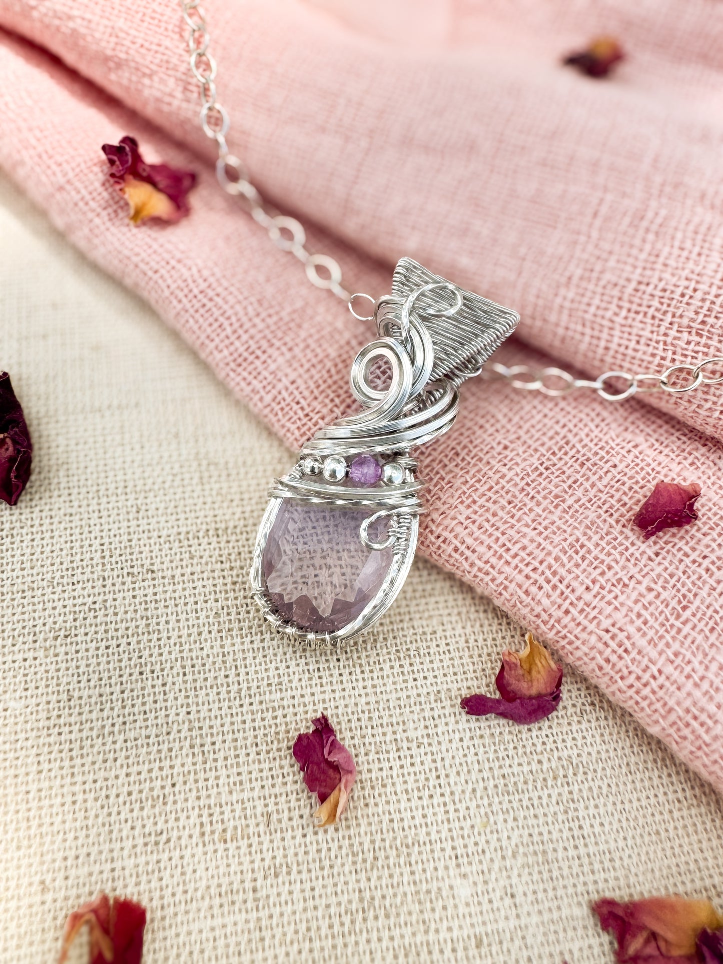 Faceted Rose Quartz & Purple Mica Necklace