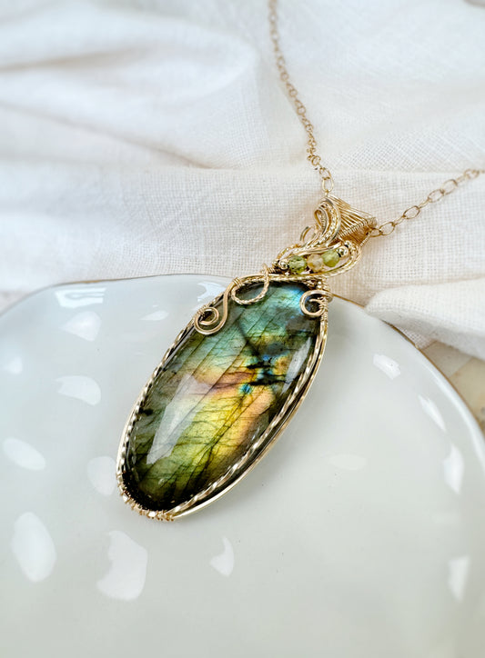Labradorite, Peridot & Citrine Necklace in 14k Gold Filled