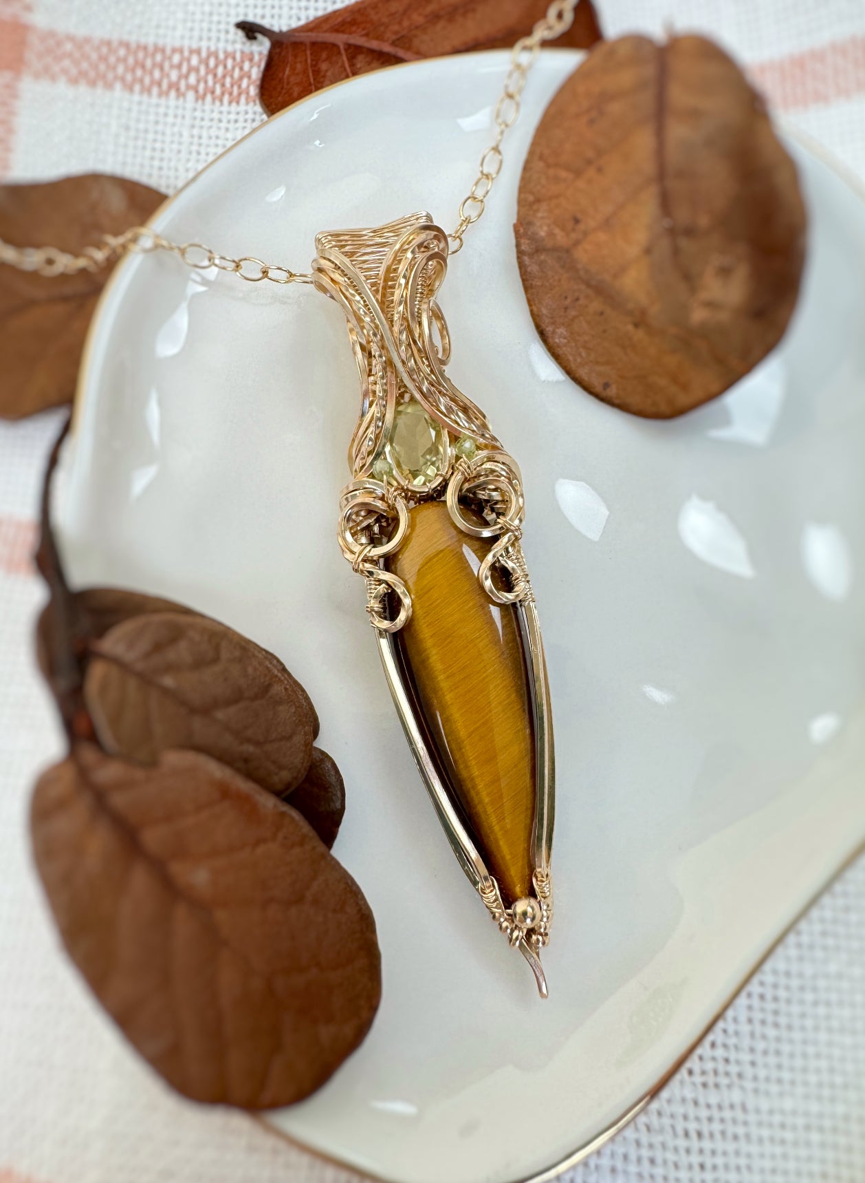 Tiger's Eye, Lemon Quartz & Peridot Necklace in 14k Gold Filled