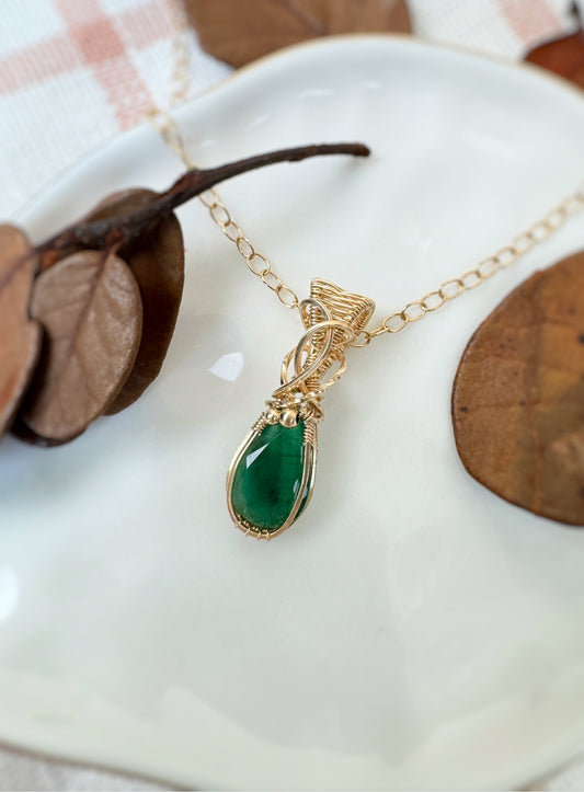 Dainty Emerald Necklace in 14k Gold Filled