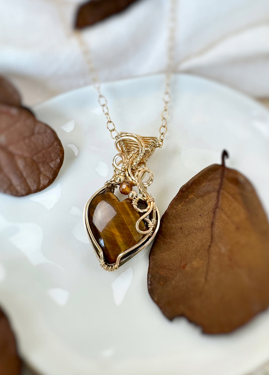 Tiger's Eye & Hessonite Garnet Necklace in 14k Gold Filled