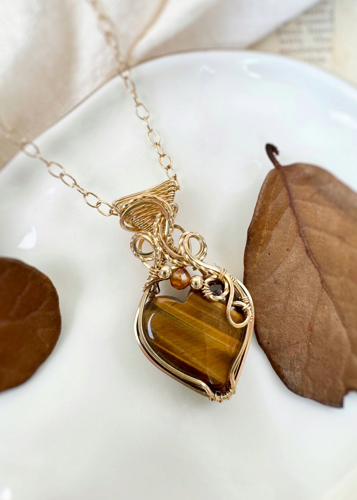 Tiger's Eye & Hessonite Garnet Necklace in 14k Gold Filled