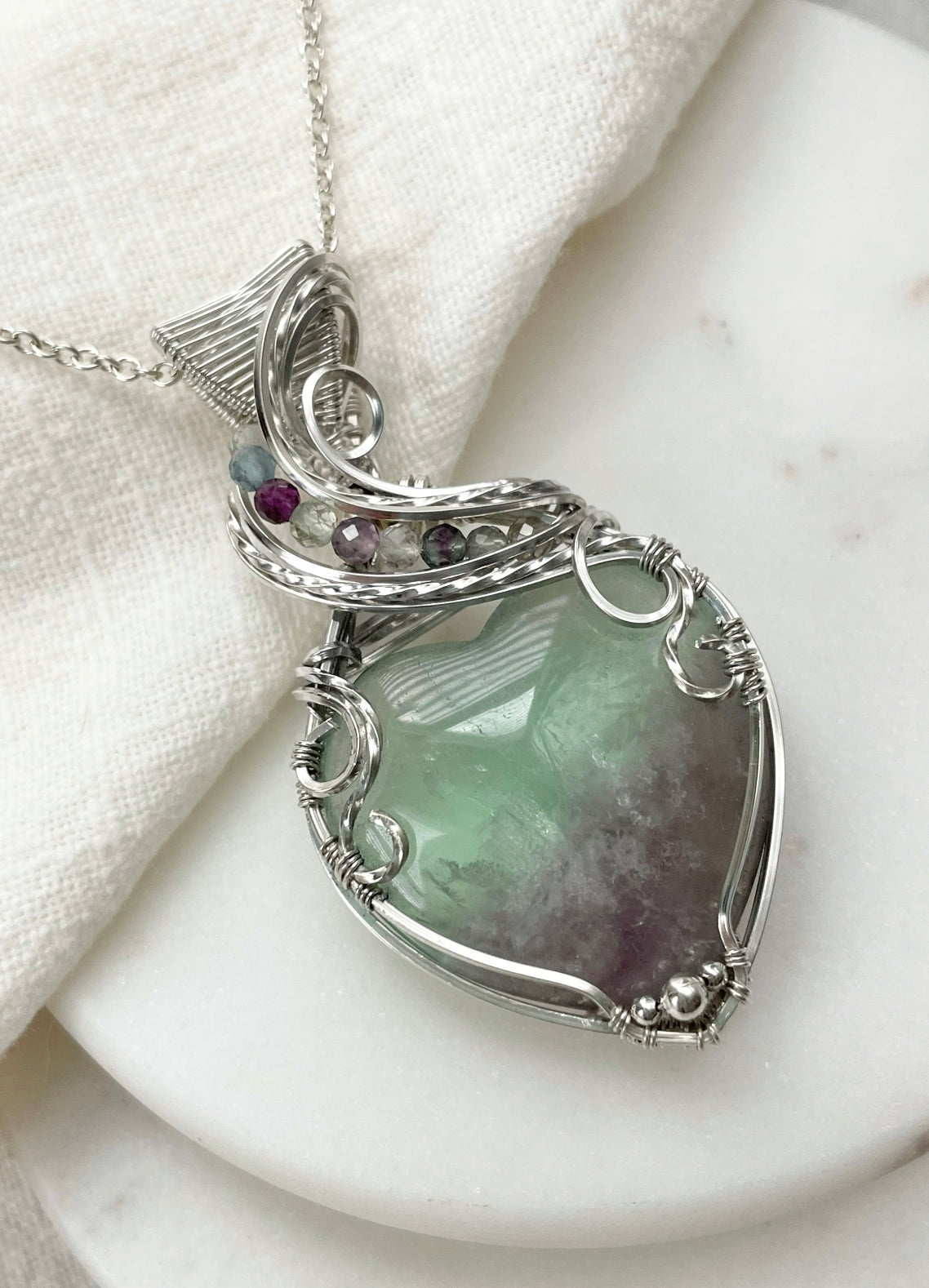 Fluorite Heart Necklace in Argentium Silver