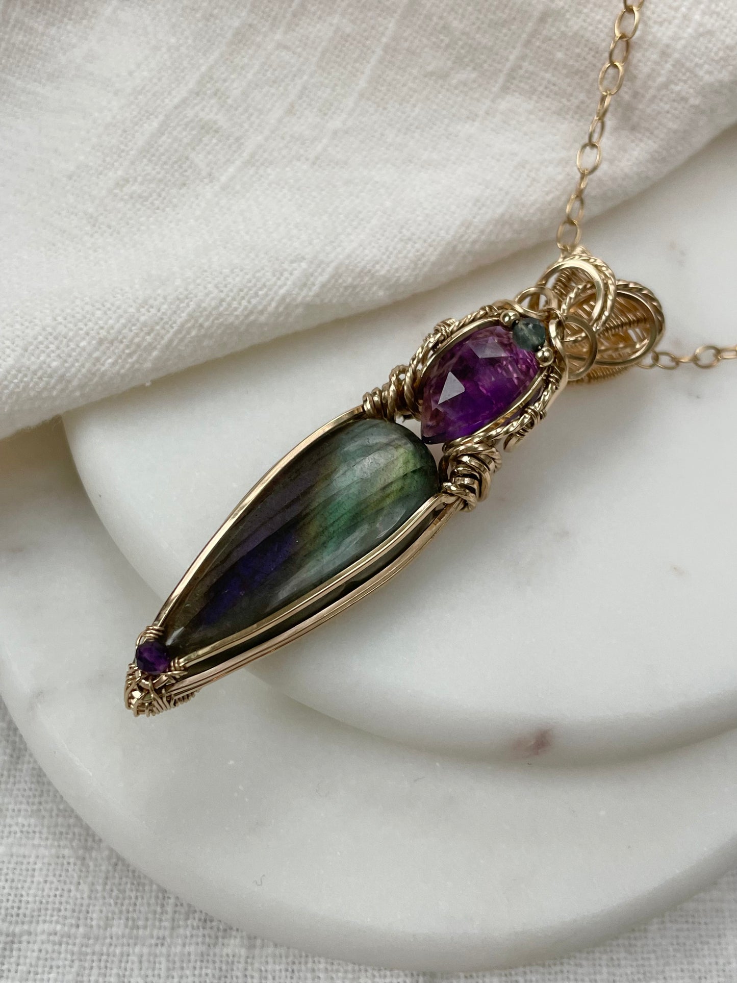 Labradorite, Amethyst, Fluorite Necklace in 14k Gold Filled