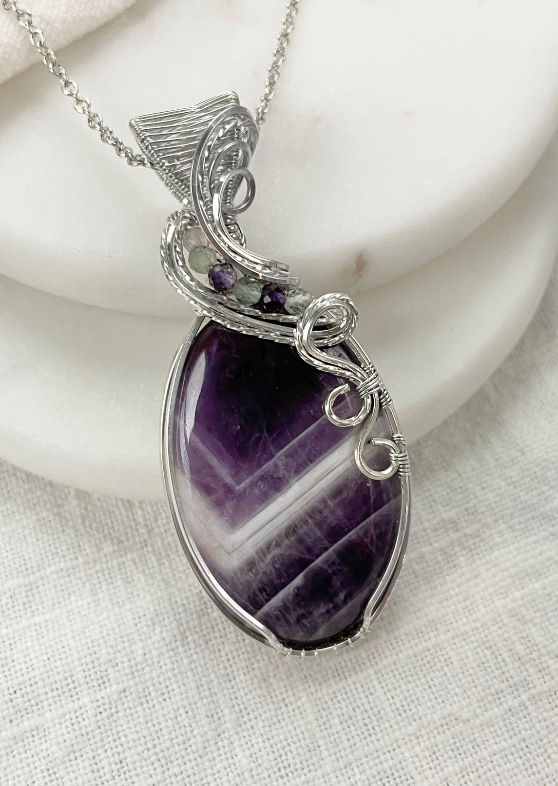 Chevron Amethyst, Fluorite Necklace in 0.925 Sterling Silver