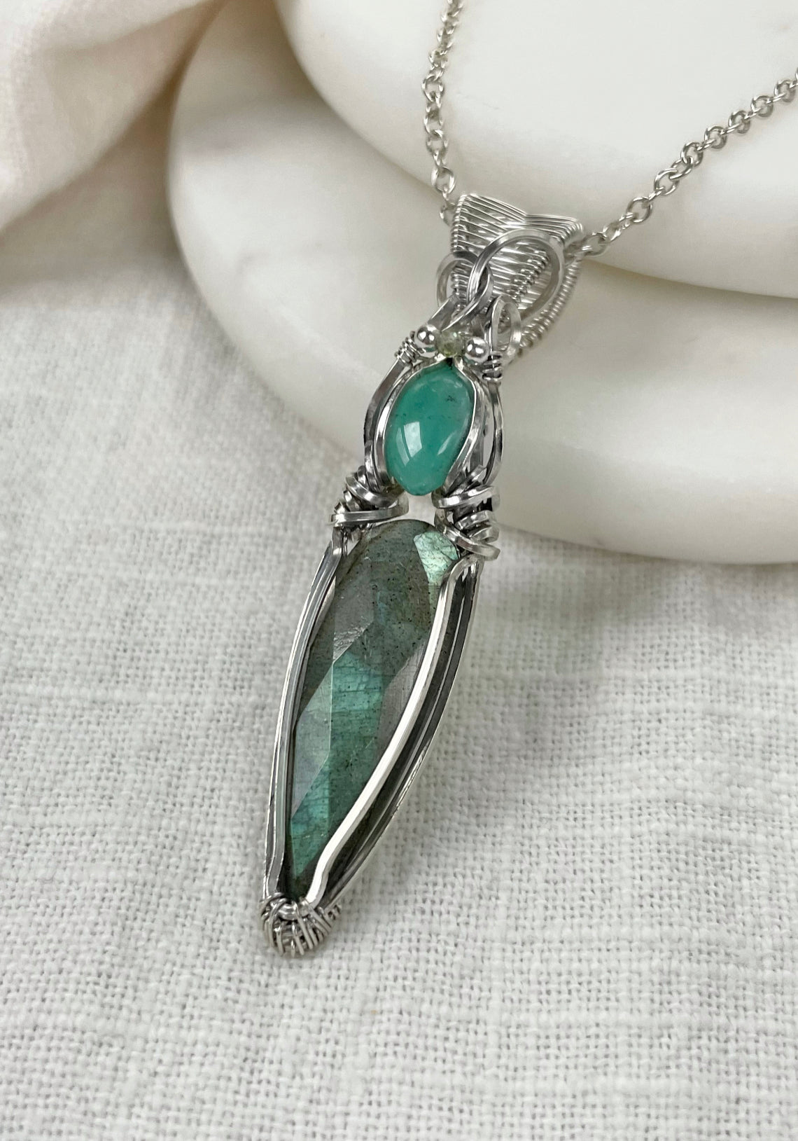 Faceted Labradorite, Amazonite, Fluorite Necklace in 0.925 Sterling Silver