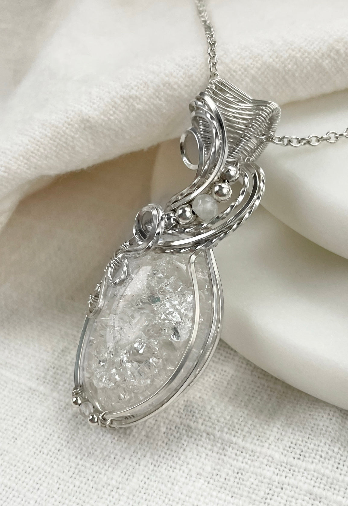 Crackle Quartz, Moonstone Necklace in Argentium Silver