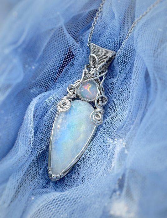 Rainbow Moonstone & Opal Necklace in Sterling Silver