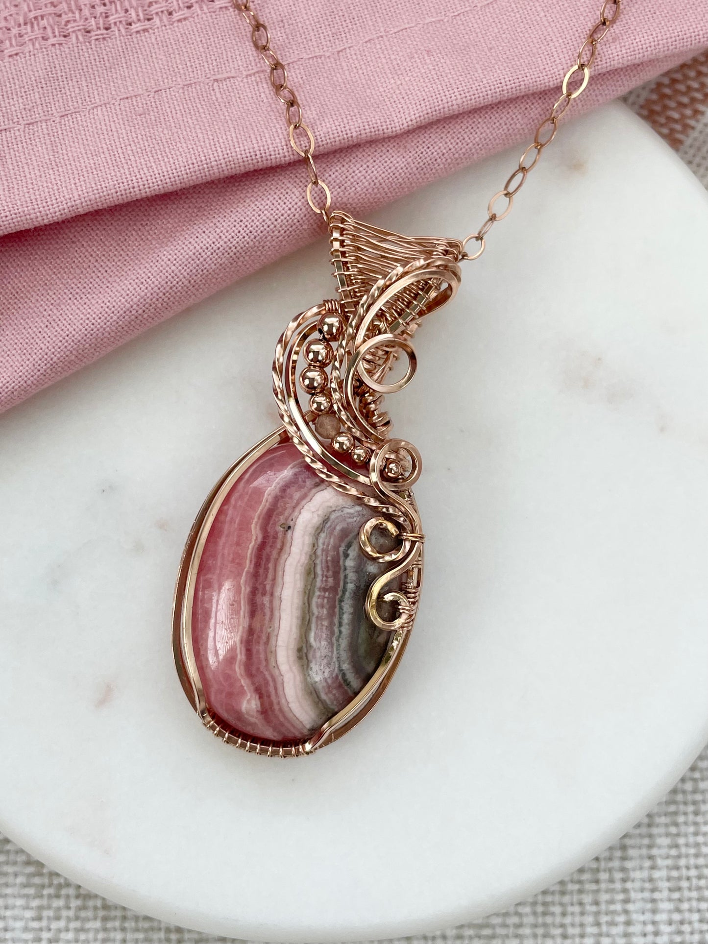 Rhodochrosite & Peach Moonstone Necklace in 14k Rose Gold Filled
