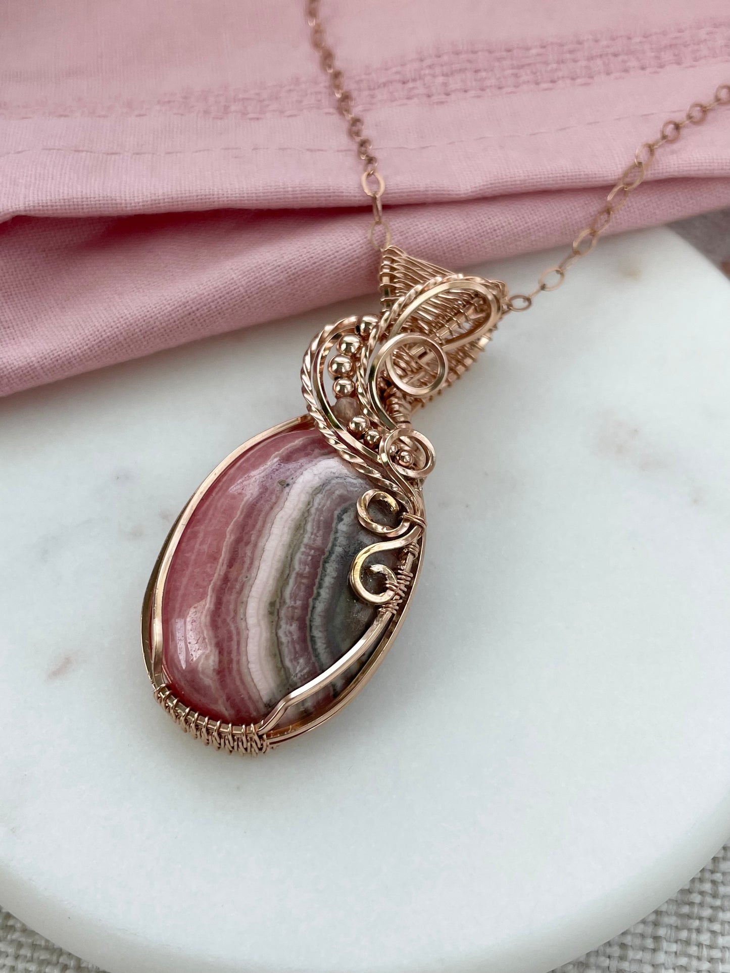 Rhodochrosite & Peach Moonstone Necklace in 14k Rose Gold Filled