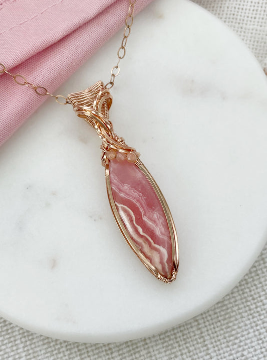 Rhodochrosite & Peach Moonstone Necklace in 14k Rose Gold Filled