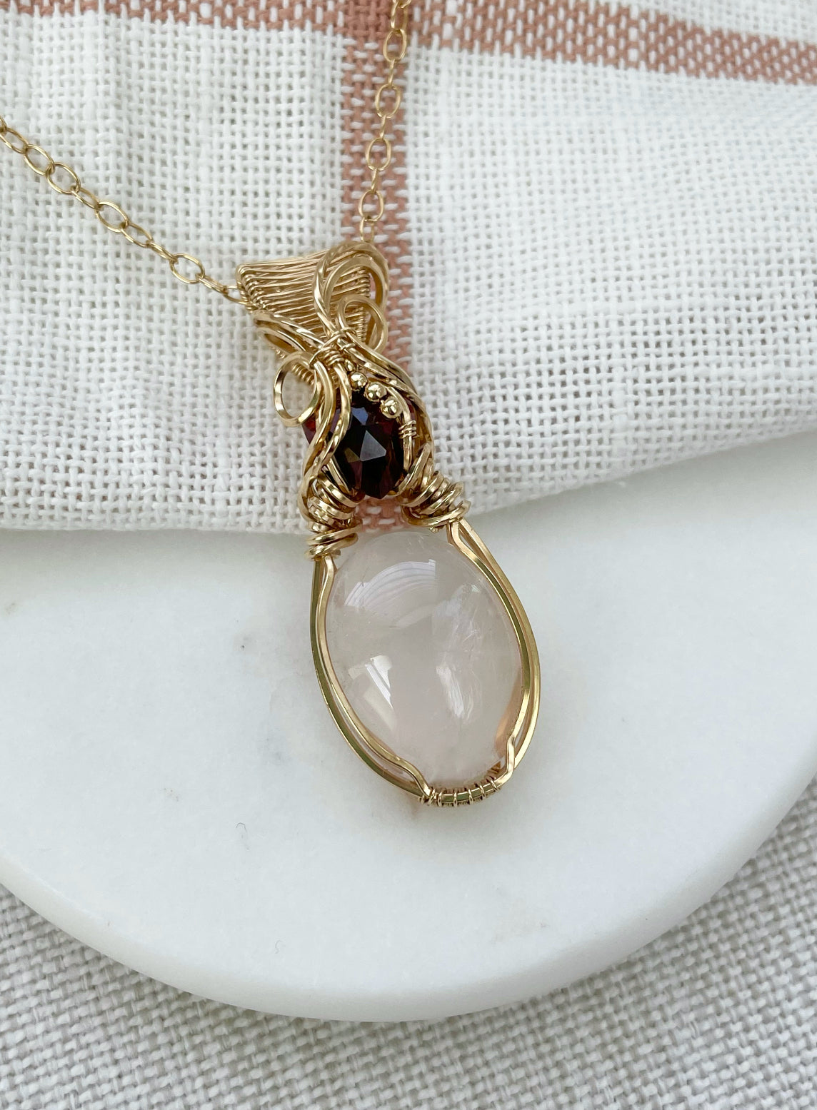 Rose Quartz & Garnet Necklace in 14k Gold Filled