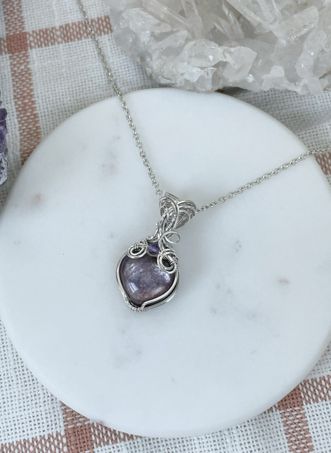 Lepidolite & Amethyst Necklace in 0.925 Sterling Silver