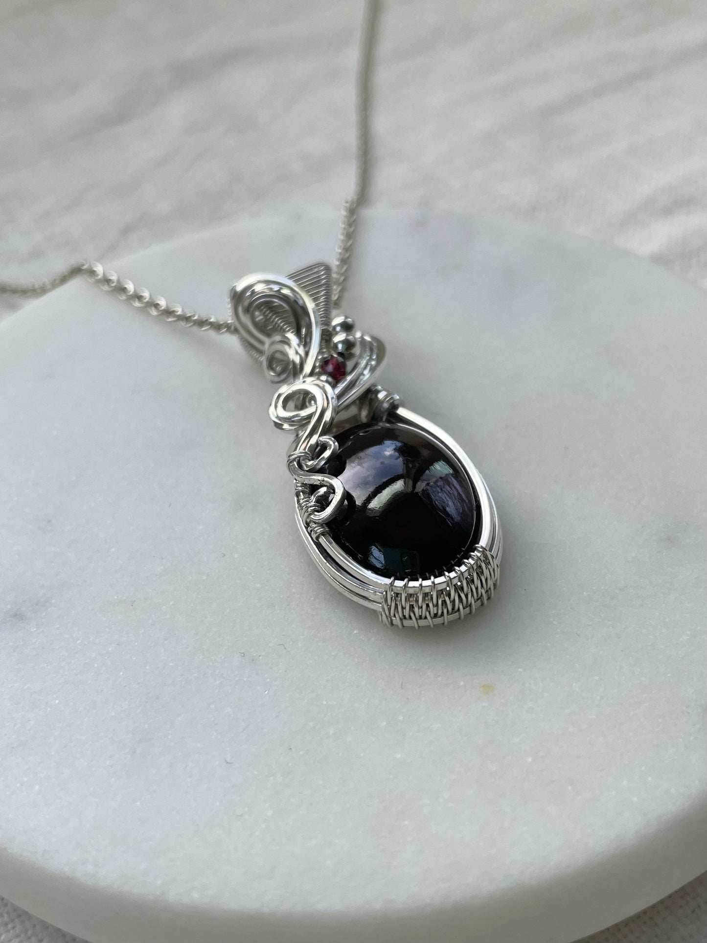 Garnet Necklace in Argentium Silver