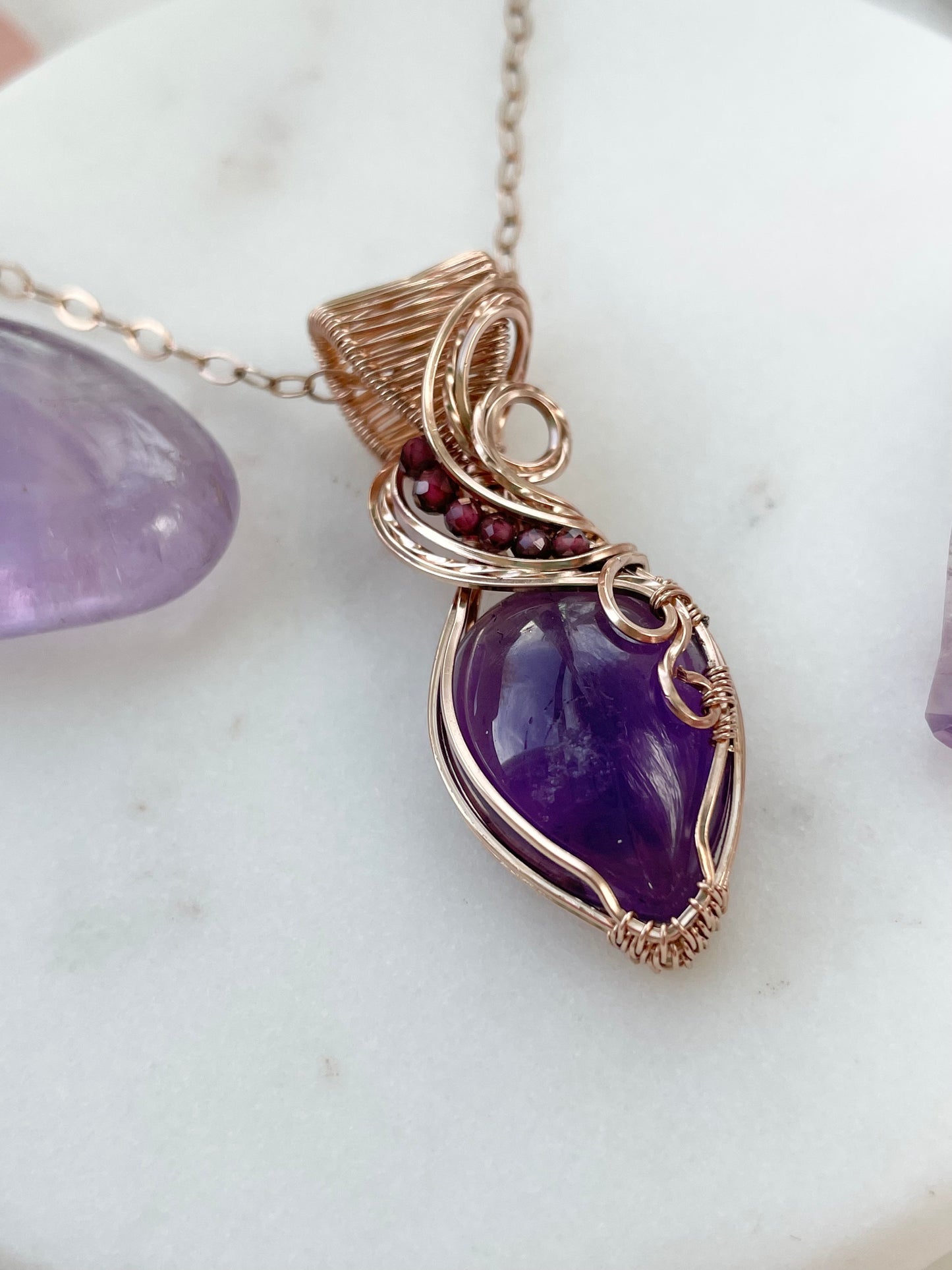 Amethyst & Garnet Necklace in 14k Rose Gold Filled