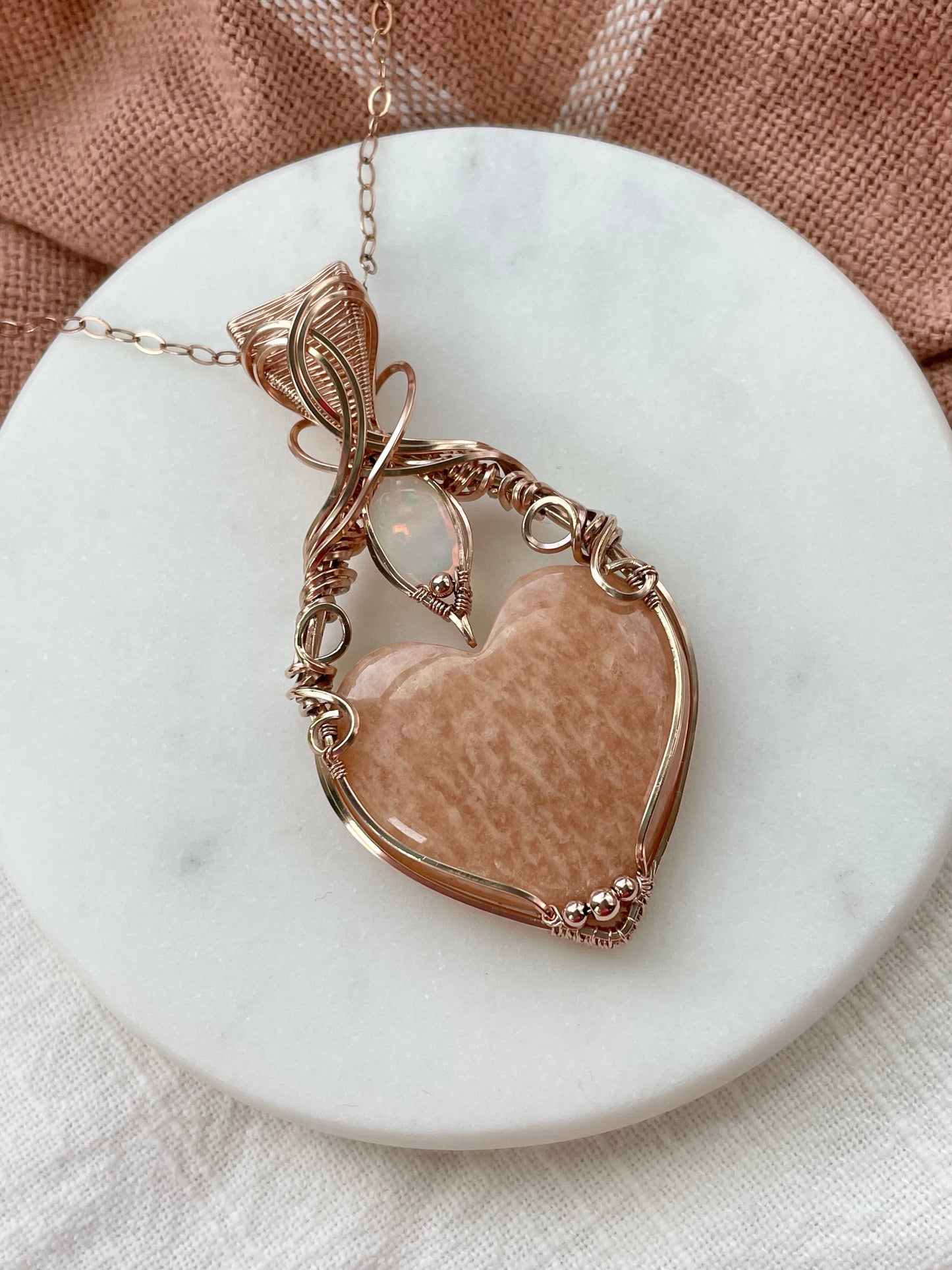 Peach Amazonite & Opal Necklace in 14k Rose Gold Filled