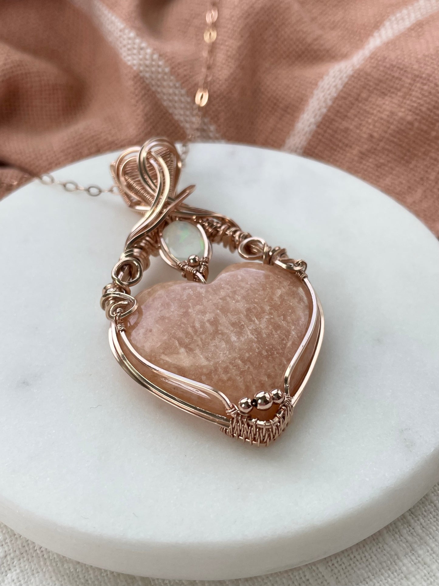 Peach Amazonite & Opal Necklace in 14k Rose Gold Filled