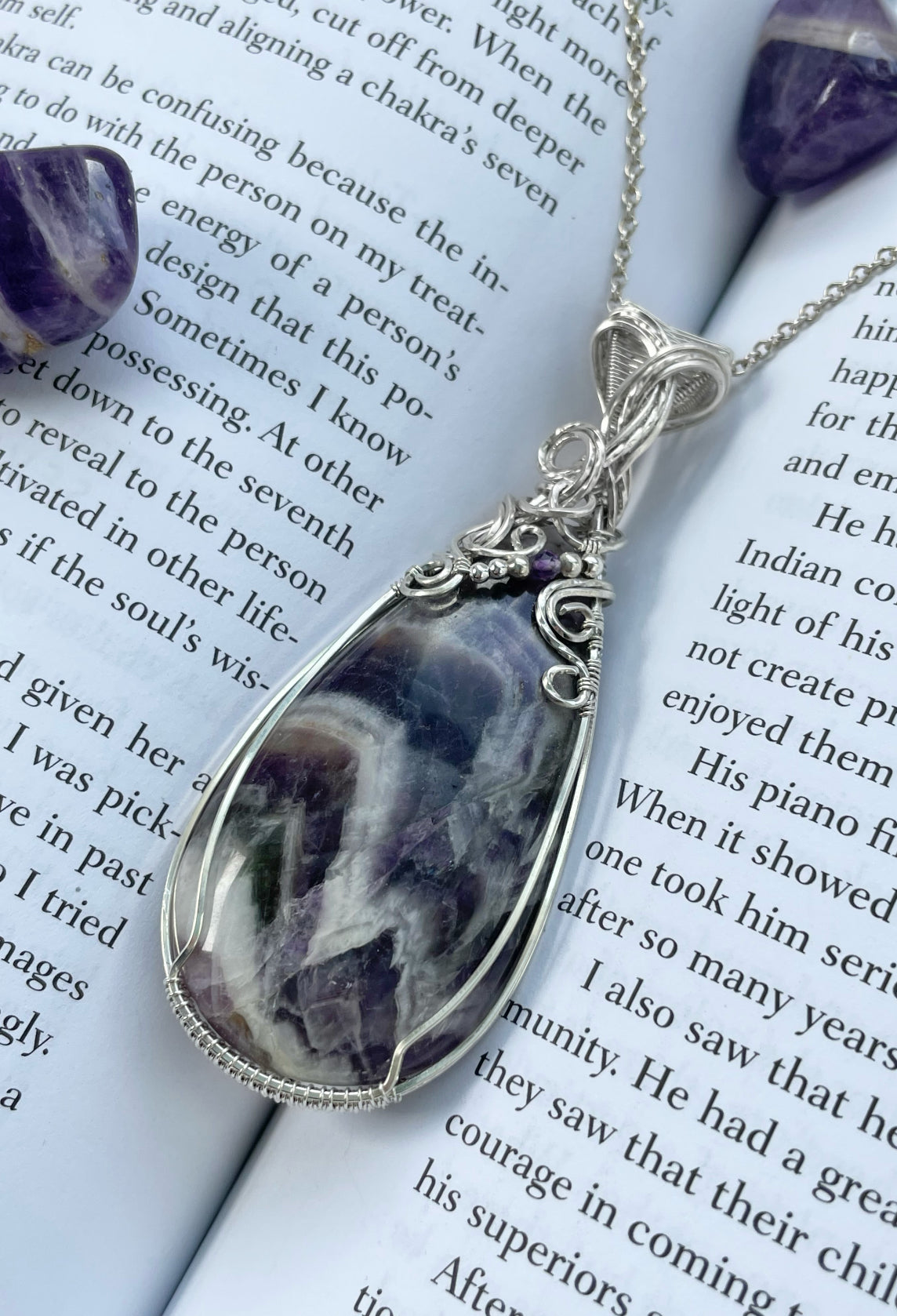 Chevron Amethyst Statement Necklace in 0.925 Sterling Silver