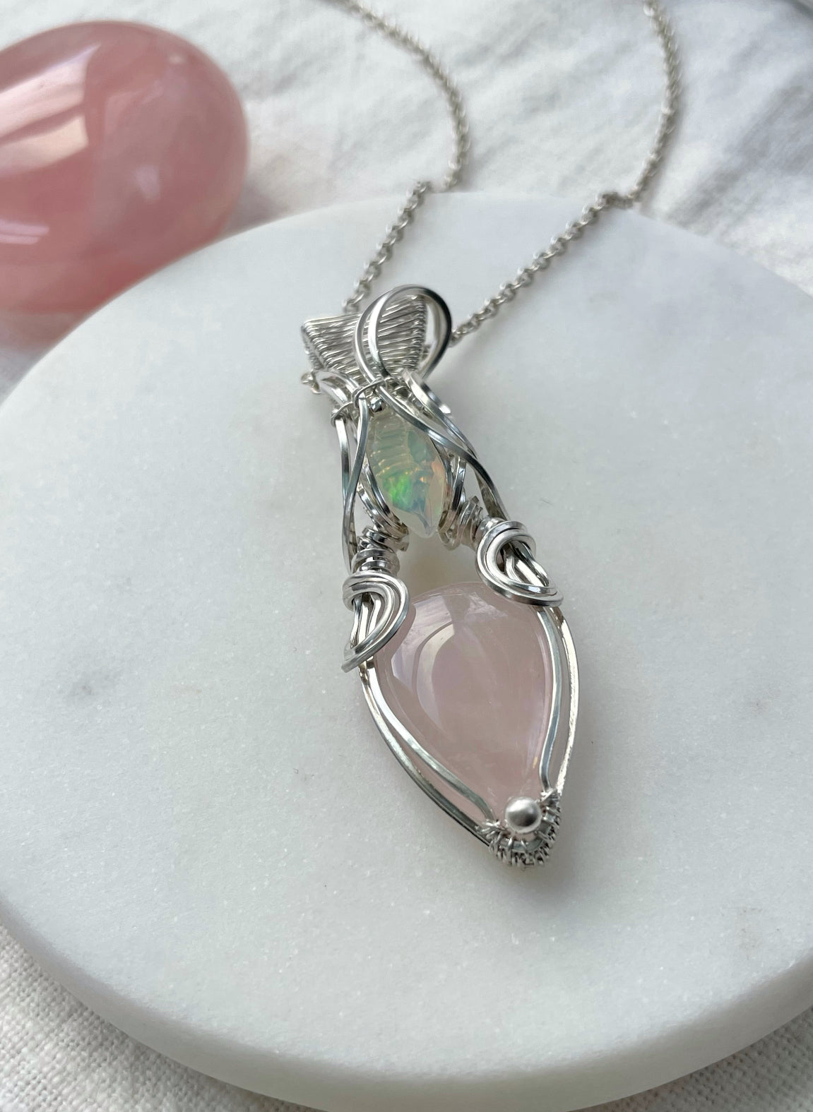 Rose Quartz & Opal Necklace in Argentium Silver