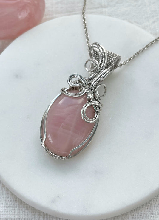 Rose Quartz Necklace in Argentium Silver