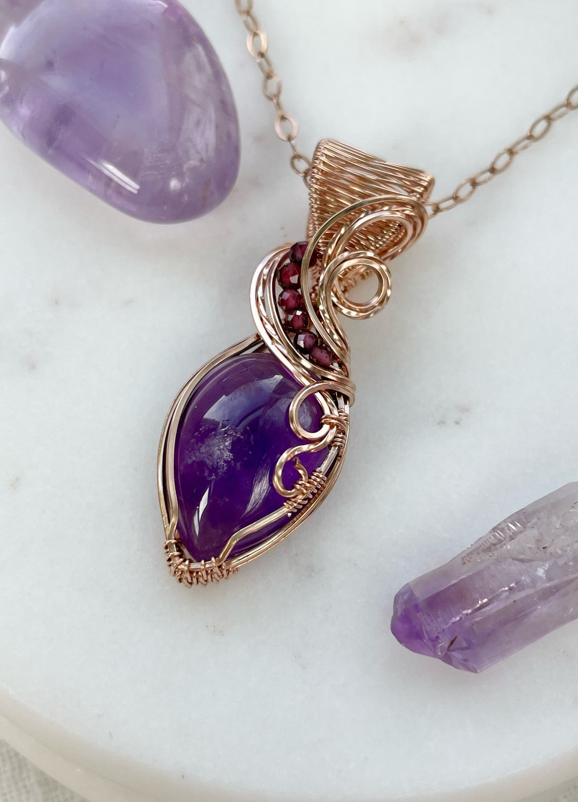 Amethyst & Garnet Necklace in 14k Rose Gold Filled