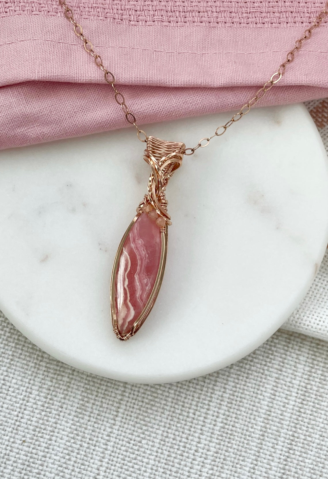 Rhodochrosite & Peach Moonstone Necklace in 14k Rose Gold Filled