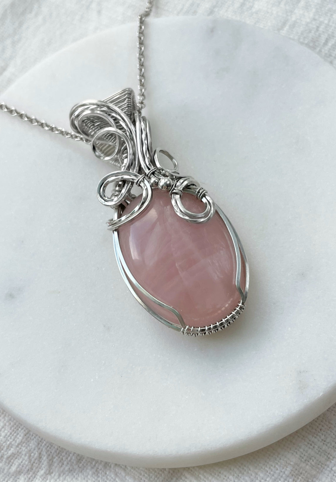 Rose Quartz Necklace in Argentium Silver