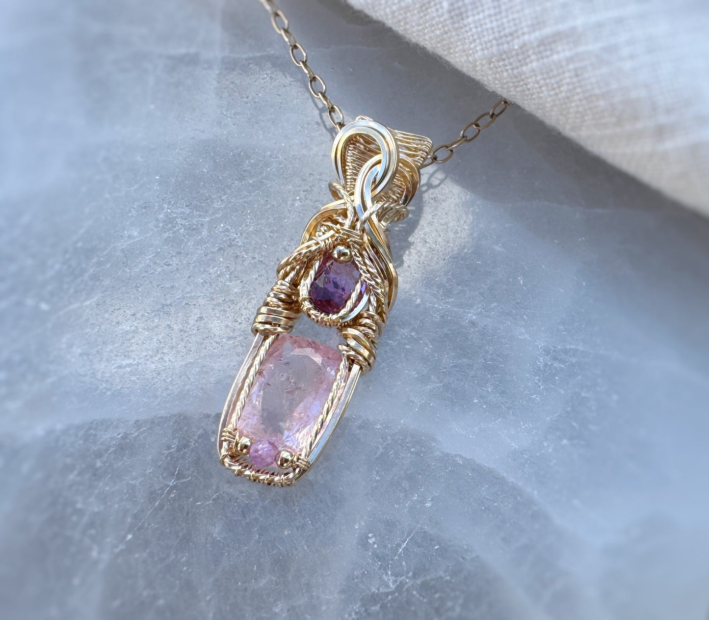 Morganite, Pink Tourmaline & Purple Mica Necklace