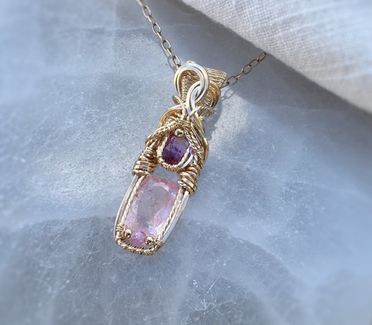 Morganite, Pink Tourmaline & Purple Mica Necklace