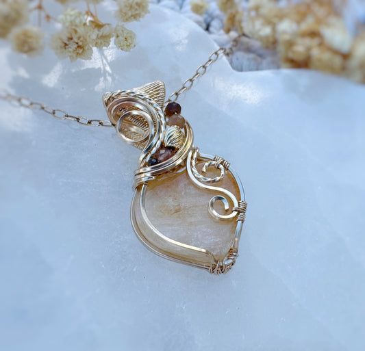 Citrine (Heat-treated), Amber, Tiger's Eye, Sunstone-Moonstone Necklace in 14k Gold Filled Wire