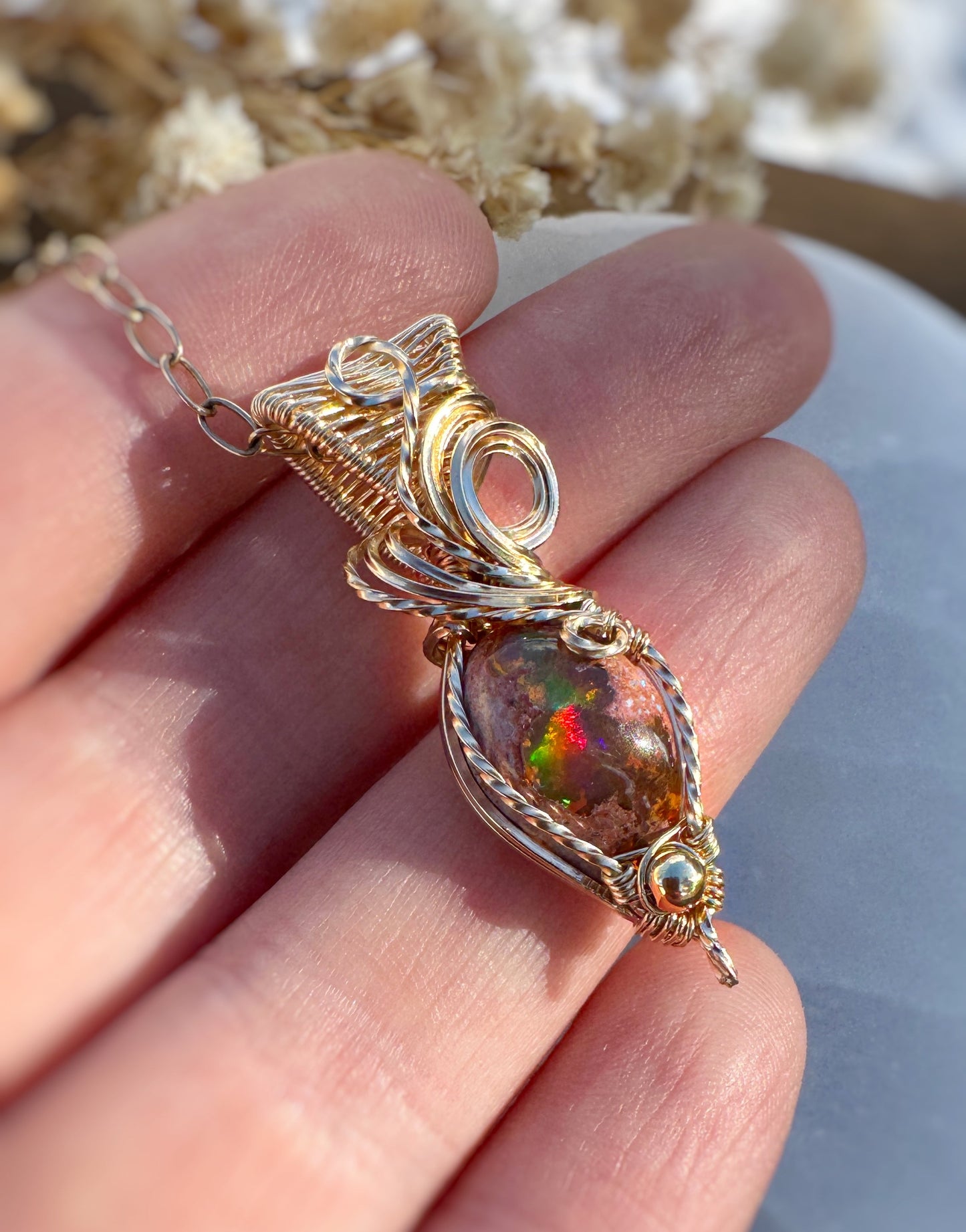 Mexican Fire Opal Necklace in 14k Gold Filled