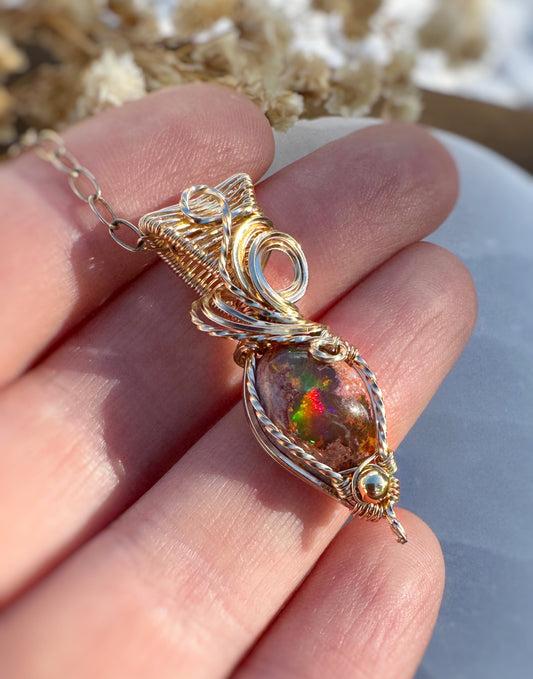 Mexican Fire Opal Necklace in 14k Gold Filled