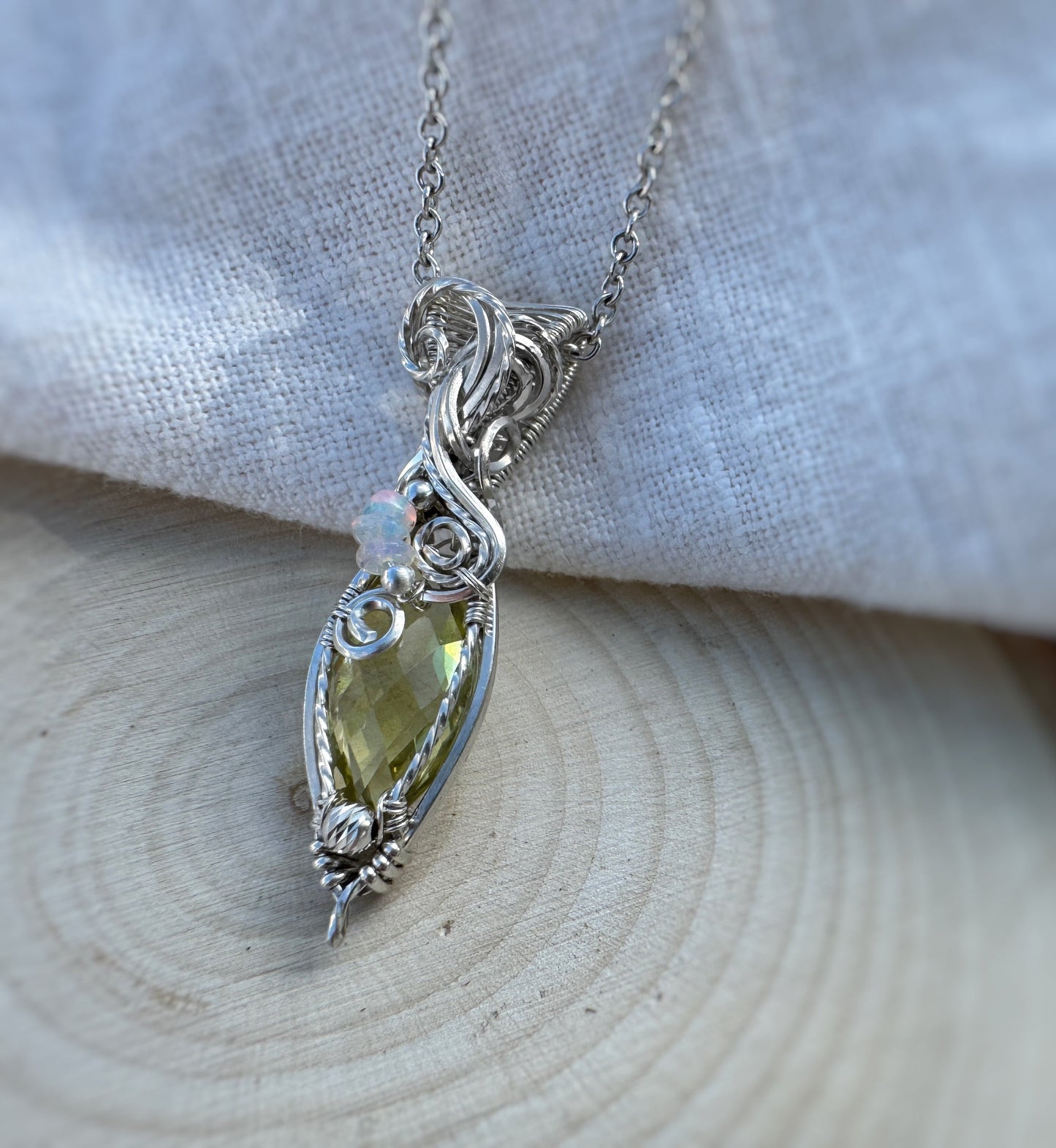 Lemon Quartz & Ethiopian Opal Necklace in 0.925 Sterling Silver