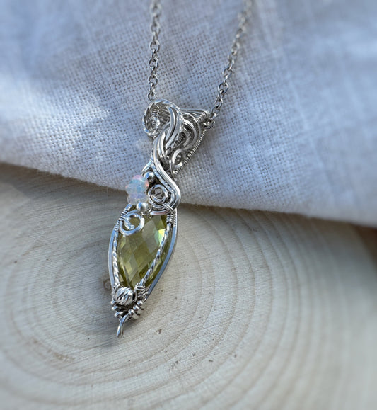 Lemon Quartz & Ethiopian Opal Necklace in 0.925 Sterling Silver